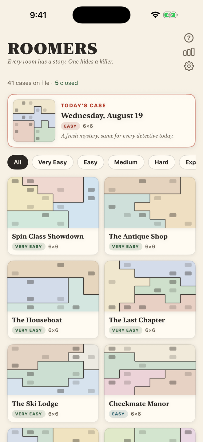 Home screen with the Daily Case and the case files