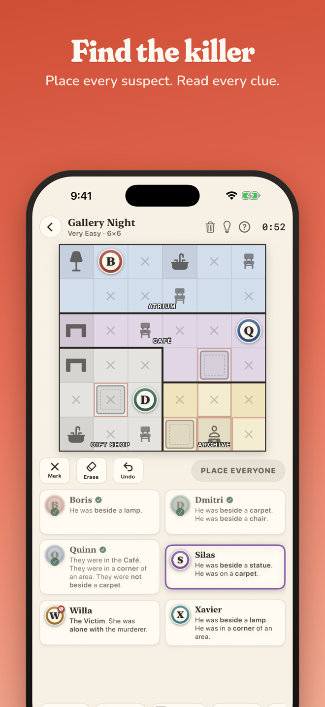 Roomers: a case mid-solve on iPhone